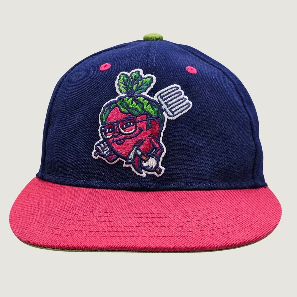 RSVLTS The Office Schrute Farms Beet Hat Sloped Crown Navy Pink Snapback Cap